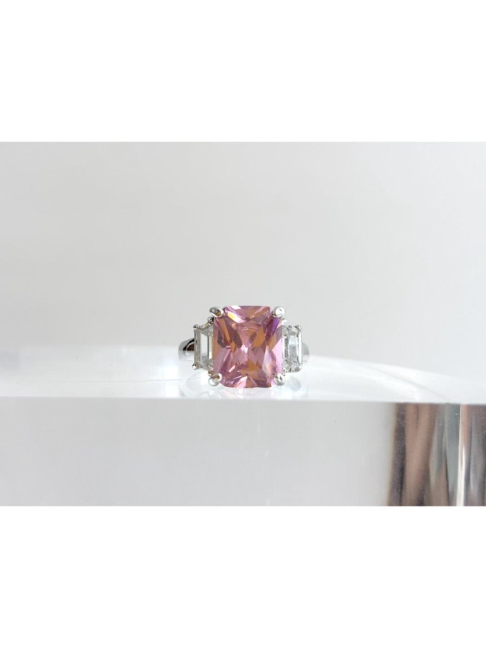 Pink Topaz & CZ Accented Gemstone Sterling Silver 925 Vintage Ring - sz 8.5 - Picture 14 of 15